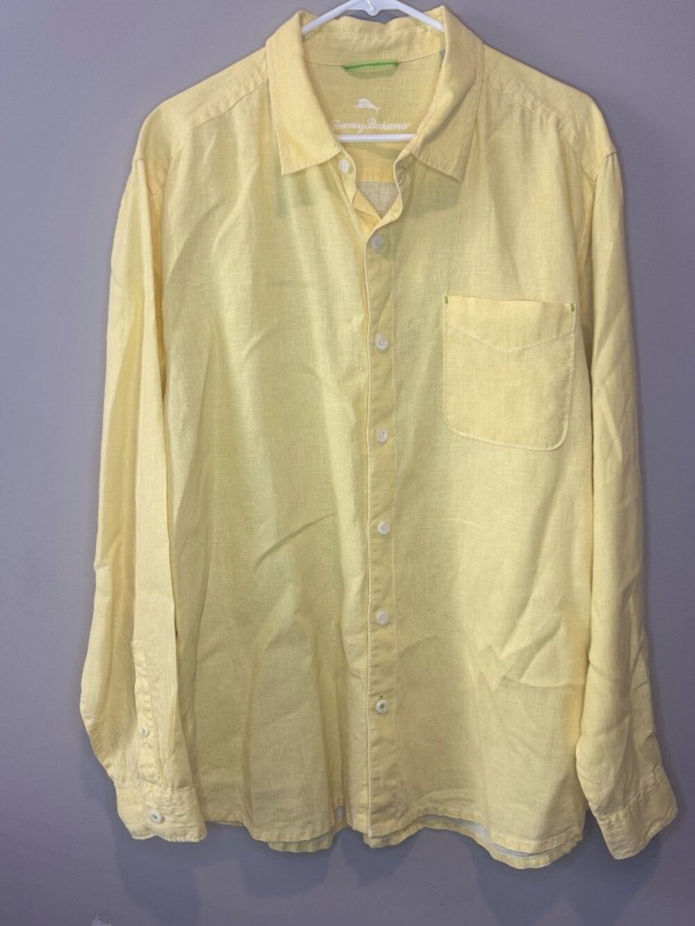 Tommy Bahama Shirt Mens XL Long Sleeve Button Down Yellow Linen Casual Beach